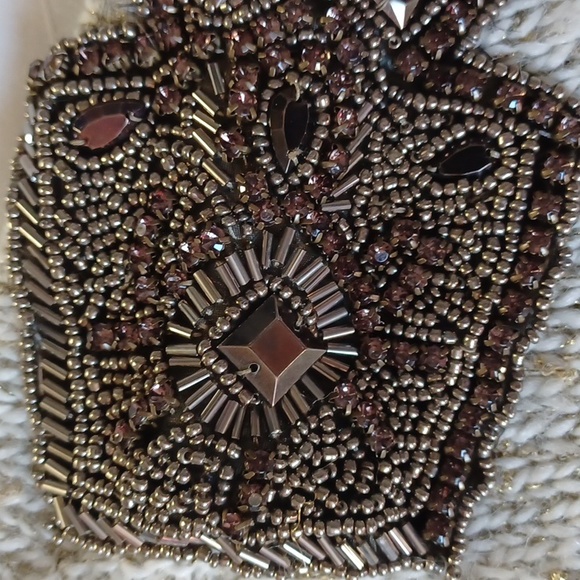 Guess Gold Metallic & Ivory Sweater w/Beaded Shoulder Epaulettes- Sz. Med - Picture 10 of 14